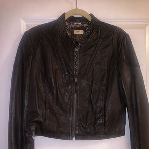 NWOT- June Short Leather WhipstitcH Jacket Brown